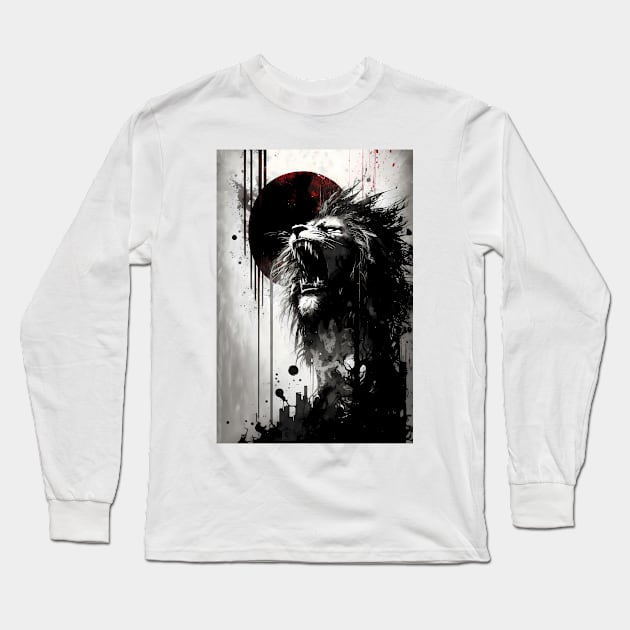 Lion Roaring Into The Night Sky Long Sleeve T-Shirt by TortillaChief